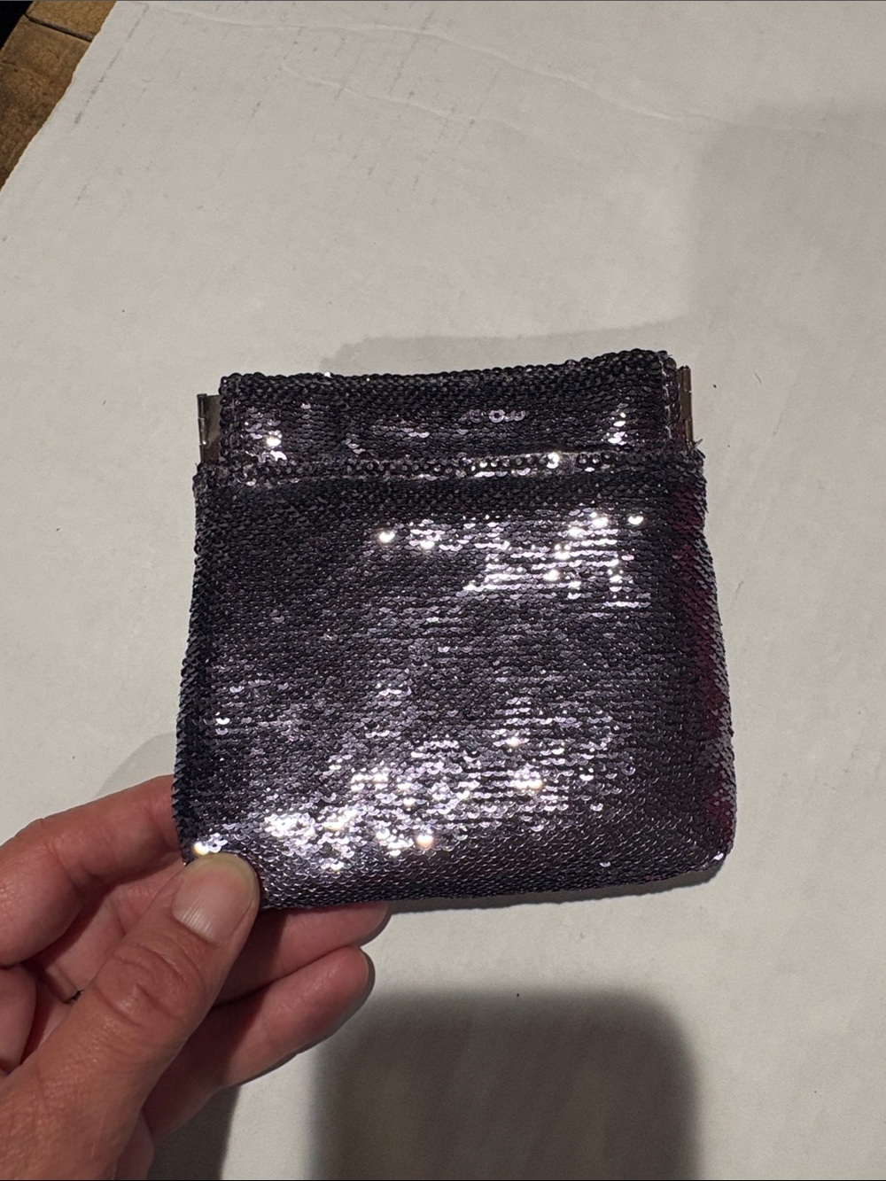 Anthropologie Sequin Mini Pouch Wallet - Silver
